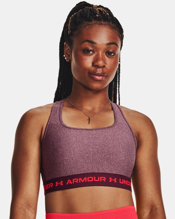 Women's Armour® Mid Crossback Heather Sports Bra in Red image number 0